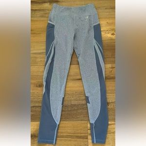 Gymshark Sleek Sculpture Mesh Panel Pocket Leggings Steel Blue Marl size Medium